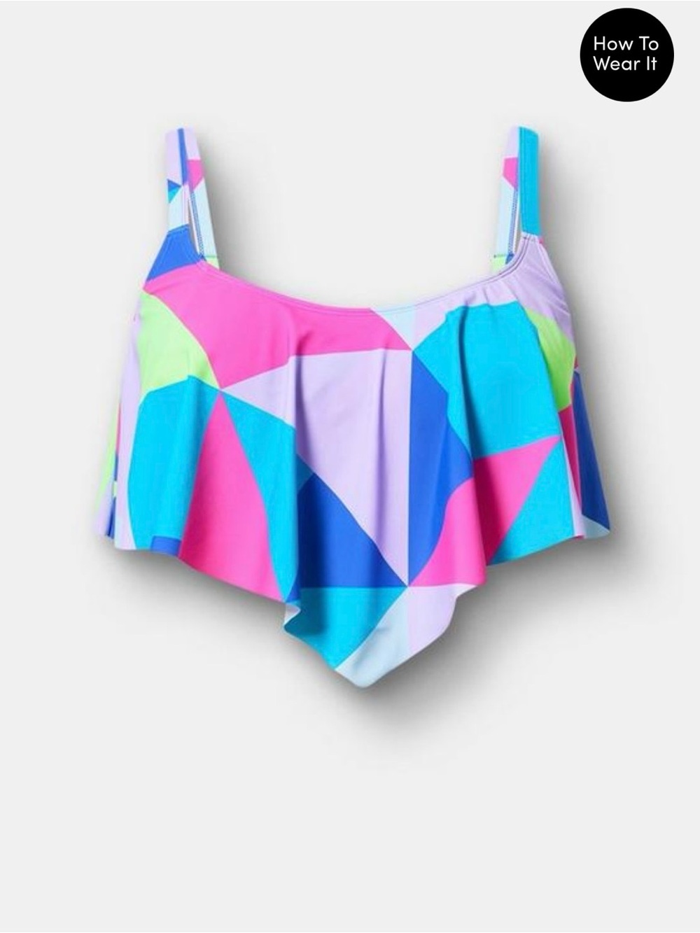 Torrid Geometric Color Block Flounce Swim Crop Top - Bright Multicolor - Picture 6 of 6